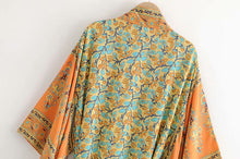 Load image into Gallery viewer, Yellow Floral Print,Bohemian Kimono, Boho Maxi Dress