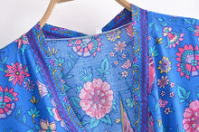Load image into Gallery viewer, Peacock Floral Bird Print,Bohemian Mini Dress,Boho Sundresses