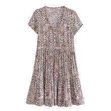 Load image into Gallery viewer, Leopard Floral Print ,Bohemian Mini Dress,Boho Dresses