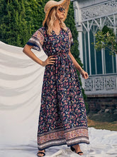 Load image into Gallery viewer, Wild Floral Print ,Short Sleeve Maxi Dress ,Rayon Boho Dress