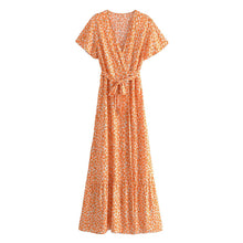 Load image into Gallery viewer, Orange Print ,Boho Dress,Bohemian Wrap Dress