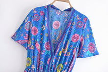 Load image into Gallery viewer, Peacock Floral Bird Print,Bohemian Mini Dress,Boho Sundresses