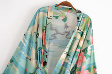 Load image into Gallery viewer, Boho Kimono,Bikini Cover-ups ,Crane Floral Print