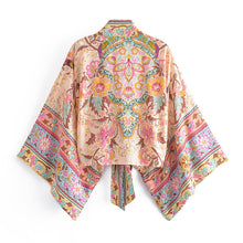 Load image into Gallery viewer, Peacock Floral Print,Short Kimono , Boho Cover-ups