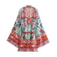 Load image into Gallery viewer, Peacock Floral Print ,Boho Kimono,bohemian Short Robe Kimono