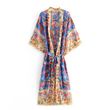 Load image into Gallery viewer, Floral Bird Print , Bohemian Kimono, Boho Maxi Dress Robe
