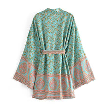Load image into Gallery viewer, Green Floral Print ,Bohemian Robe,Boho Kimono