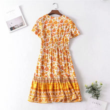 Load image into Gallery viewer, Mini Dress, Boho Dress,yellow Floral Print