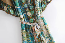 Load image into Gallery viewer, Boho Kimono ,Bikini Cover-Ups,Green Peacock Print