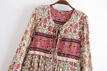 Load image into Gallery viewer, Multi Floral Print ,tie Neck ,Boho Maxi Dresses