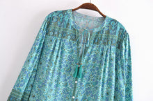 Load image into Gallery viewer, Green Floral Print, Loose Blouses ,Boho Shirts