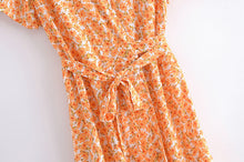 Load image into Gallery viewer, Orange Print ,Boho Dress,Bohemian Wrap Dress