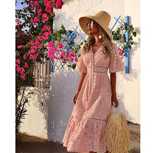 Load image into Gallery viewer, Solid Hollow,Bohemian Midi Dress ,Boho Sundress