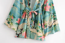 Load image into Gallery viewer, Boho Kimono,Bikini Cover-ups ,Crane Floral Print