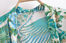Load image into Gallery viewer, Green Peacock Floral Print ,bohemian kimono ,Boho robe Cover-ups