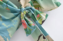 Load image into Gallery viewer, Green Crane Print,Boho Kimono , Bikini Cover-ups