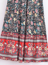 Load image into Gallery viewer, Black Floral Printed,Bohemian Pleated Maxi Skirts