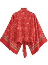 Load image into Gallery viewer, Bohemian Kimono, Boho Bikini Cover-ups,Red Floral Print