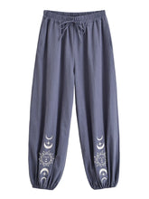 Load image into Gallery viewer, Sun Moon Embroidery Linen Cotton Bloomers Baggy Pants Yoga Trousers