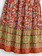 Load image into Gallery viewer, Terracotta Floral Tiered Bohemian Maxi Skirt - Summer Beach Skirt