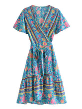 Load image into Gallery viewer, Green Wild Floral-Wrap Boho Mini Dress