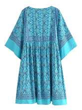 Load image into Gallery viewer, Green Floral Print ,Batwing Sleeve ,Boho Dress