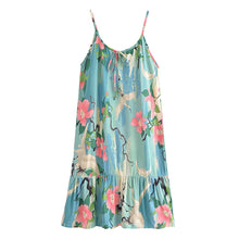 Load image into Gallery viewer, Crane Floral Print ,Bohemian Strap Midi Dress ,Boho Dress