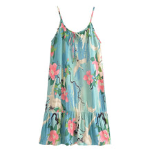 Load image into Gallery viewer, Crane Floral Print ,Bohemian Strap Midi Dress ,Boho Dress