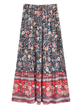Load image into Gallery viewer, Black Floral Printed,Bohemian Pleated Maxi Skirts