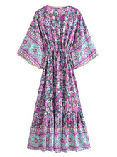 Load image into Gallery viewer, Purple Floral Print ,Bohemian Maxi Dresses ,Boho Dress
