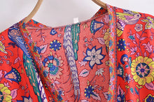Load image into Gallery viewer, Red Floral Peacock,Bohemian Mini Dress,Boho Dress