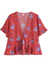Load image into Gallery viewer, Lace-up Floral,Bohemian Shirt ,Boho Blusas
