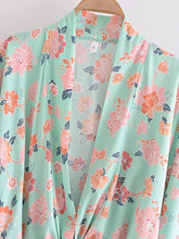Load image into Gallery viewer, Bohemian Kimono, Boho Bikini Cover-ups,Green Stripe Floral