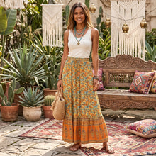 Load image into Gallery viewer, Yellow Floral Print,,High Elastic, Boho Maxi Skirt