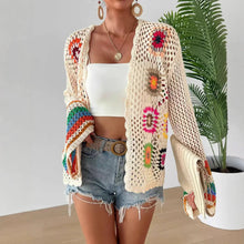 Load image into Gallery viewer, Retro Crochet Rainbow ,Long-sleeved Cardigan ,Handmade Crochet Knitted Cover-ups