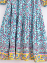 Load image into Gallery viewer, Blue Floral Print ,Bohemian Maxi Dress,Boho Dress