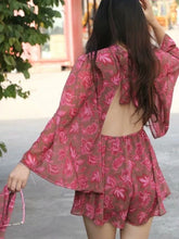 Load image into Gallery viewer, Red Floral Print ,Beach Bohemian Rompers