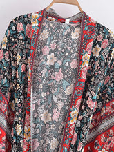 Load image into Gallery viewer, Black Floral Print ,Bohemian Kimono Beach ,Boho Cover-ups