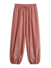 Load image into Gallery viewer, Sun Moon Embroidery Linen Cotton Bloomers Baggy Pants Yoga Trousers