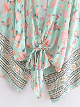 Load image into Gallery viewer, Bohemian Kimono, Boho Bikini Cover-ups,Green Stripe Floral
