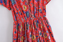Load image into Gallery viewer, Red Floral Peacock,Bohemian Mini Dress,Boho Dress
