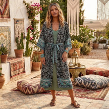 Load image into Gallery viewer, Wild Flower Print ,Batwing Sleeve Beach Bohemian Kimono,Boho Bikini Cover-ups