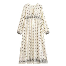 Load image into Gallery viewer, Boho Floral Print Maxi Dress Women Vintage Long Sleeve Tie Neck Loose Dress