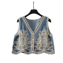Load image into Gallery viewer, Denim Floral Embroidery ,Suspender Vest ,Sequin Waistcoat Streetwear