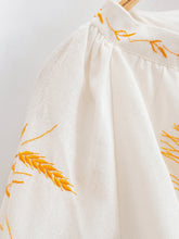 Load image into Gallery viewer, Wheat Embroidered, Linen Cotton Blouse,Lace-up Tassel Loose Boho Shirt