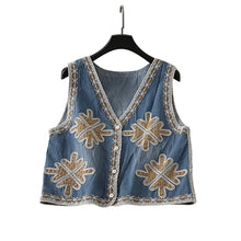 Load image into Gallery viewer, Denim Embroidery ,Suspender Vest ,Sequin Vest Waistcoat