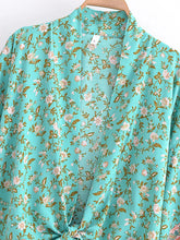 Load image into Gallery viewer, Bohemian Kimono, Boho Bikini Cover-ups,Green Floral Print