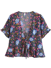 Load image into Gallery viewer, Lace-up Floral,Bohemian Shirt ,Boho Blusas