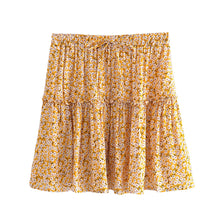 Load image into Gallery viewer, Bohemian Mini Skirts,Boho Skirt,Yellow Flower Print