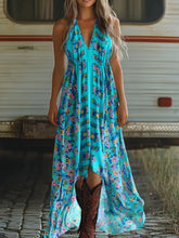 Load image into Gallery viewer, Peacock Green ,Backless Sexy Maxi Dress,High-Low Tassel Boho Dress